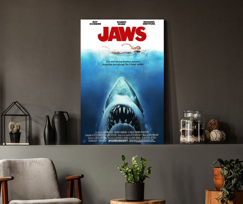 Jaws | Steven Spielberg Classic Movie Poster Box Canvas Print